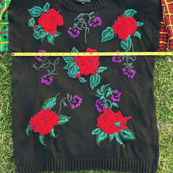 Carole Little Sport Vintage 80’s Rare Hand Knit Rose & Mix Print Sweater - Picture 8 of 10